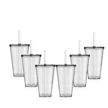 Imagem de Kit 6 Copos Big Drink Tampa E Canudo Acrílico Krystalon