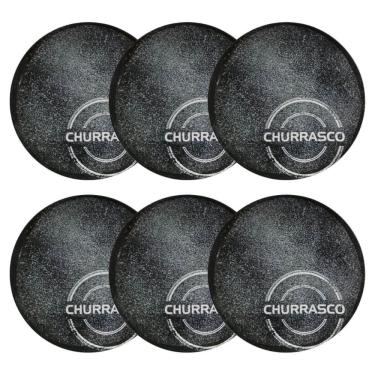 Imagem de Jogo 6 Pratos para Churrasco Porcelana 25cm Carbon Mesa Posta Temática Tramontina