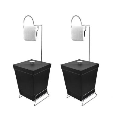 Imagem de Kit 2 Lixeiras Com Suporte De Papel Higiênico - Stolf Preto + Preto