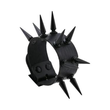 Imagem de Pulseira De Couro PU Preta Feminina Com Rebites Pontiagudos Estilo Pun