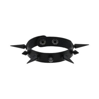 Imagem de Pulseira De Couro PU Preta Feminina Com Rebites Pontiagudos Estilo Pun