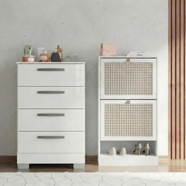 Imagem de Kit Cômoda Alice E Sapateira 2 Portas Branca Poquema Branco