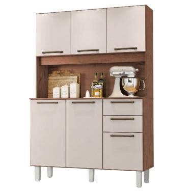 Imagem de Armário De Cozinha Completa 6 Portas 2 Gavetas 1,20m Star Madeirado-off White