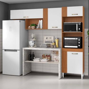 Imagem de Cozinha Compacta Vitória com 4 Portas e 3 Nichos Cinamomo Branco Aramóveis
