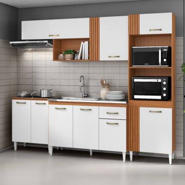 Imagem de Cozinha Compacta Vitória com Balcão 120cm sem Tampo e Balcão 70cm Cinamomo Branco Aramóveis