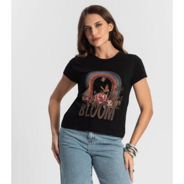 Imagem de Blusa Baby Look Feminina Estampada Select Preto, G, Preto