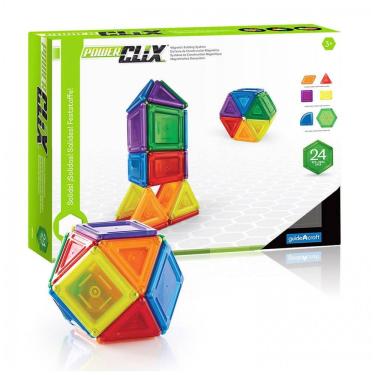Imagem de Blocos de construção magnéticos Guidecraft PowerClix Solids com 24 peças em ABS translúcido para atividades STEM
