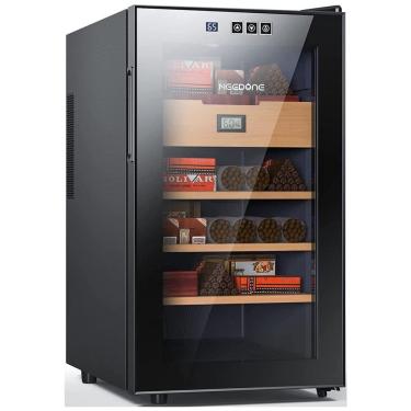 Imagem de Umidor para Charutos Elétrico 48L até 300UN com Higrômetro Digital e Prateleiras em Madeira de Cedro Espanhol, 110V, NEEDONE, Preto