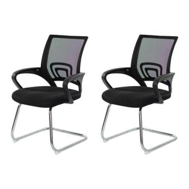 Imagem de Kit 2 Cadeiras Escritório Basic Diretor Fixa Tela Mesh Preta Base Crom