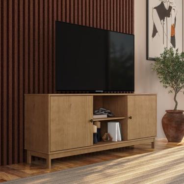 Imagem de Rack Bancada para TV 80`` 1961FN Essência Madeira Maciça com Prateleira e 2 Portas Freijó Finestra