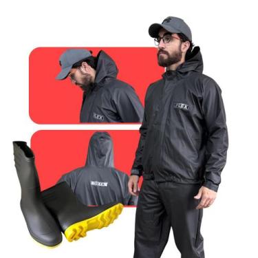 Imagem de Conjunto delta flex capuz pvc preto impermeável bota vonder sola amare