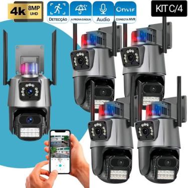 Imagem de Camêra Segurança Lente Dupla 4k Sirene Policial Visão Noturna Sensor M