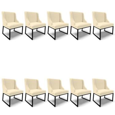 Imagem de Cadeira Sala de Jantar Industrial Preto kit 10 Liz Linho D03 - D'Rossi
