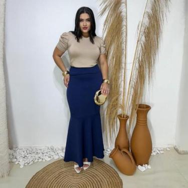Imagem de Saia Longa Sereia Moda Evangélica Feminina - Miss Flower, Azul marinho