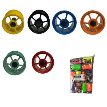 Imagem de Kit Carretilha De Pipa 15cm + Linha 100j Florescente Cor:Variadas - Ex