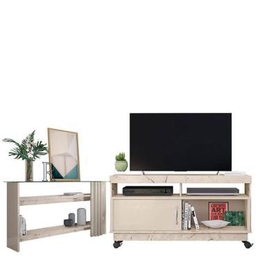 Imagem de Rack Bancada Artur com Aparador Frizz Calacata Off White - Madetec