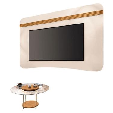 Imagem de Painel Suspenso Armony Off White Cinamomo com Mesa de Centro Sky com Tampo de vidro Cinamomo - HB Móveis