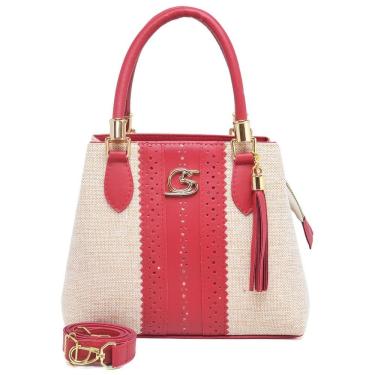 Imagem de Bolsa Feminina OEM Paris em Couro Sintético 18x10x23cm Vermelho com Alça Transversal Regulável para Uso Diário