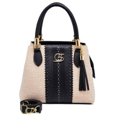 Imagem de Bolsa Feminina OEM Paris em Couro Sintético 18x10x23cm Preto com Alça Transversal Regulável e Zíper