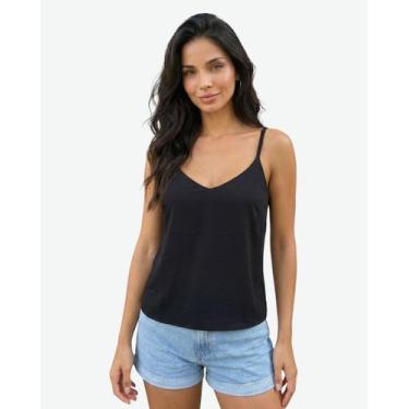 Imagem de Regata Feminina Leve Soltinha Alça Regulável Crepe Marrakech Cor:Preto