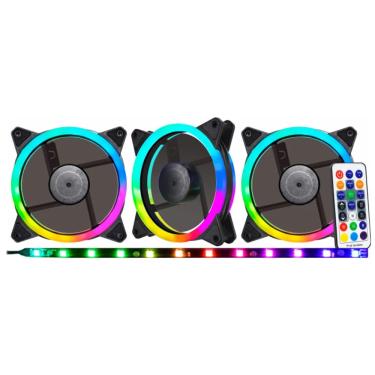 Imagem de Kit 3 Cooler Fan Pc Gamer K-mex Rgb 1200 Rpm com Controle