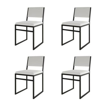Imagem de Kit 4 Cadeiras Industrial Isa Assento Corino para Mesa Sala Cozinha - Branco