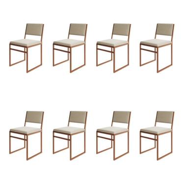 Imagem de Kit 8 Cadeiras Industrial Isa Veludo Bege Base Cobre para Mesa Sala Cozinha - Cobre/bege