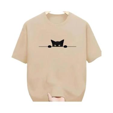 Imagem de Camiseta Casual Masculina De Verão Em Algodão Com Estampa De Gato, Gol