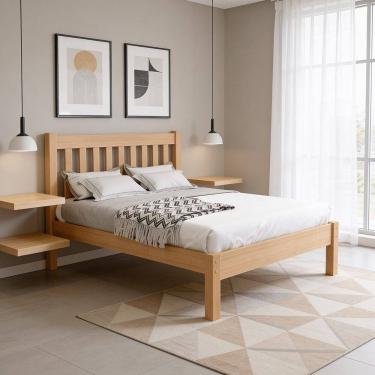 Imagem de Cama Casal Em Madeira Maciça Cabeceira Ripada 140cm Beatrice B07 
