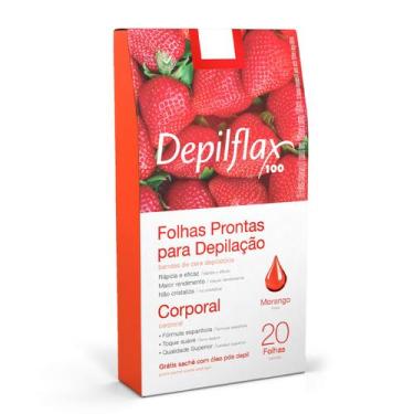 Imagem de Depilflax Folhas Prontas Depilação Corporal Morango C/20und