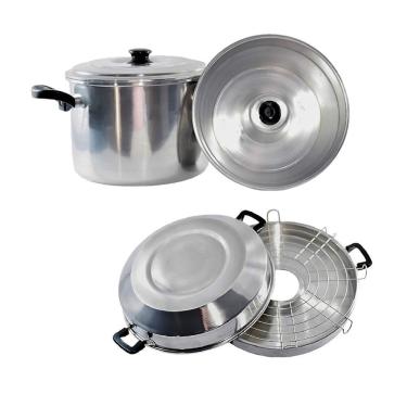 Imagem de Conjunto Forma Pudim Panela 2x1 e Churrasqueira Premium Alumínio Fundido Banho Maria Fogão a Gás 2,3L 4,4L 1,8L