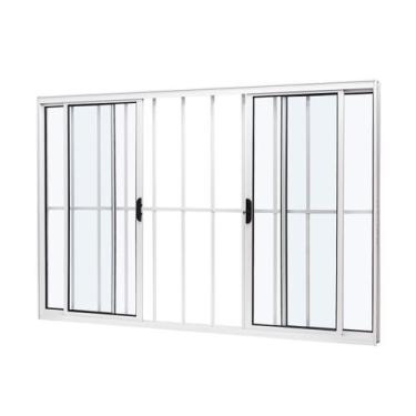 Imagem de Janela de Aluminio de Correr Central 100x150cm 4 Folhas com Grade e Vi