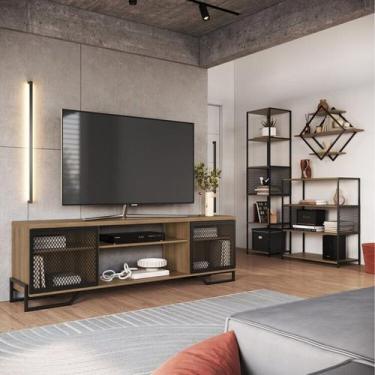 Imagem de Sala Completa c/4 Itens Rack TV 60 Polegadas Porta Industrial, Pratele