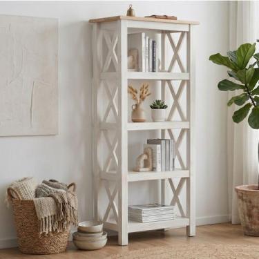 Imagem de Estante de Livros 4 Prateleiras Madeira Maciça Branco 138x62cm Vanilla