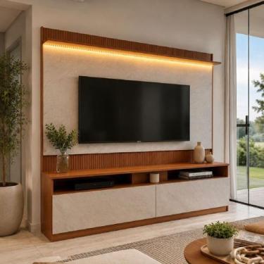 Imagem de Rack com Painel para TV até 70 Polegadas Ripado LED 172CMX182CM Rio Br