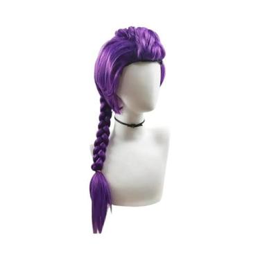 Imagem de Peruca Infantil Roxa Com Trança Longa, Rabo De Cavalo Lateral E Presil