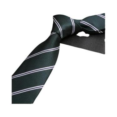 Imagem de Gravata Masculina Verde Escura De 8CM Com Padrão Xadrez De Bolinhas E 