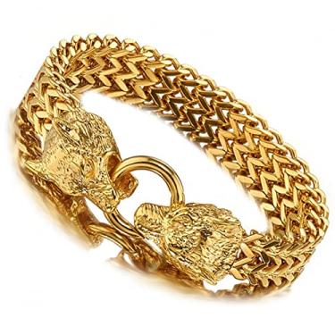 Imagem de suhang 8,66" Pulseira Dupla Crânio/Lobo/Cabeça De Leão Em Espinha De Peixe Para Homens Jóias Masculinas De Aço Inoxidável Prata Ouro Hip Hop