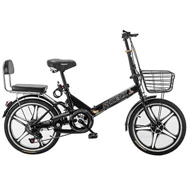 Imagem de Bicicleta dobrável de bicicleta urbana de 50,8 cm, leve trabalho adulto velocidade variável ultraleve portátil, portador de dobradura para homens, mulheres, bicicleta casual dobrável leve, 50,8 cm preto, velocidade variável (um