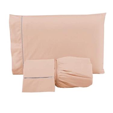 Imagem de Jogo de Cama Lençol 400 Fios 3 Peças Ponto Palito Casa Dona (King, Salmão)