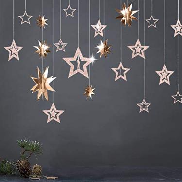 Imagem de Guirlanda de estrelas douradas champanhe cintilante, faixa de fundo para pendurar decoração de festa de aniversário, chá de bebê, aniversário, noivado, Natal, Ano Novo, Casamento, Formatura, Ramadã/EID