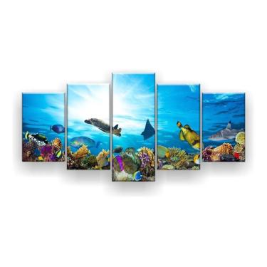 Imagem de Quadro Decorativo Corais Peixes Coloridos 129x61 Sala Quarto