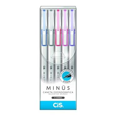 Imagem de CIS Caneta Esferográfica Minus 0.4 mm, Estojo com 5 unidades (Azul, Preta, Vermelha, Rosa e Lilás), Multicor