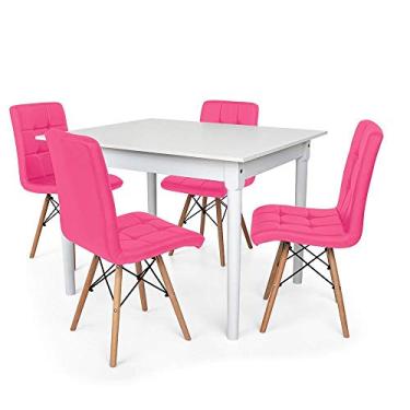 Imagem de Conjunto Mesa De Jantar Robust 110x90 Branca Com 4 Cadeiras Eiffel Gomos - Rosa