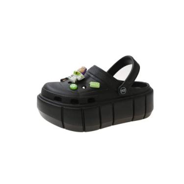 Imagem de SHABADUER Sandália feminina antiderrapante de verão, sapatos de jardim, modernos, confortáveis, confortáveis, Preto 22, 37