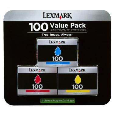 Imagem de Lexmark 100 cartuchos de tinta – Pacote econômico com 3 cartuchos de cores ciano/magenta/amarelo