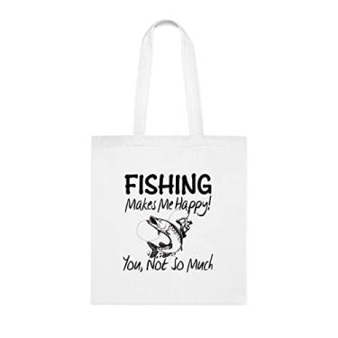 Imagem de Bolsa tiracolo Fishing Makes Me Happy With Man, presente divertido, bolsa de ombro, bolsas reutilizáveis, cesta de Natal de aniversário, ideia de presente, Branco