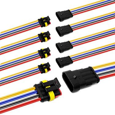 Imagem de LanHong Plugue conector elétrico de 4 pinos 16 AWG para carro impermeável com fio AWG Marine Pacote com 5