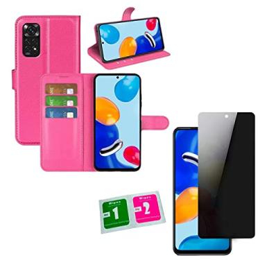 Imagem de Kit Capa Carteira e Película De Vidro Privacy Privacidade Compatível Para Xiaomi Redmi Note 11 e Note 11S (cor-de-rosa)