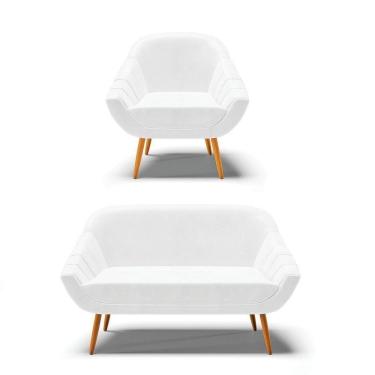Imagem de Kit 01 Namoradeira E 01 Poltrona Corano Branco Castanho